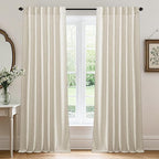 RYB HOME Living Room/Bedroom Curtains and Drapes Linen Sheer, Light Filtering Curtains 108 inches Long, Back Tab/Rod Pocket, Cream Colored, W 52 x L 108 inches, 2 Panels Set