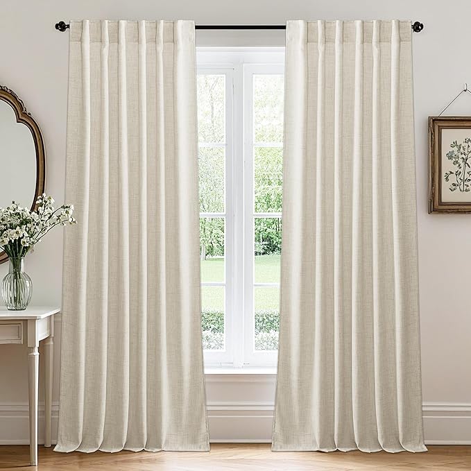 RYB HOME Living Room and Dining Room Curtains and Drapes Linen Sheer, Light Filtering Curtains 63 inches Long, Back Tab/Rod Pocket, Cream Colored, W 52 x L 63 inches, 2 Panels Set