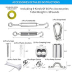 Globe String Light Suspension Kit, Outdoor Light Guide Wire, Vinyl Coated Stainless Steel Steel Cable，Include 100ft Transparent PVC and 304 Stainless Steel Wire Cable, Turnbuckle and Hooks