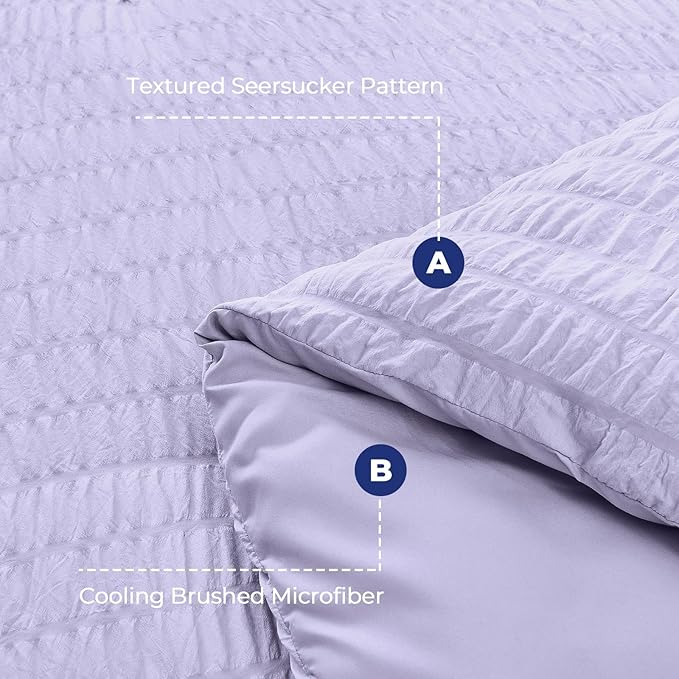 HYMOKEGE Light Purple King Size Comforter Set Seersucker 7 Pieces, All Season Luxury Bed in a Bag for Bedroom, Bedding Set with Comforter, Sheets, Pillowcases & Shams