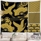 Batmerry Flower Vintage Tapestry, Oriental Japanese Pattern Ornaments Traditional Motives Kimono Wall Hanging Polyester Fiber White Ruffled Around For Dorm Bedroom Living Room, 90.6 X 78.7 Inches