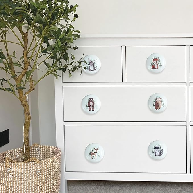 6PCS 1.5" Nursery Safari Animals Ceramics Drawer Handle Pulls Cute Decor Dresser Knobs Children's Cabinet Knob (Bear)