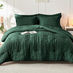 HYMOKEGE Emerald Green Queen Comforter Set Seersucker 7 Pieces, All Season Luxury Bed in a Bag Queen for Bedroom, Bedding Set with Comforter, Sheets, Pillowcases & Shams