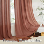 RYB HOME Terracotta Curtains Linen Blend Drapes, Semi Sheer Light Filtering Privacy UV Protection Shades for Farmhouse Living Room, Hotel, Sliding Glass Doors, W 52 x L 95 inch Long, 2 Panels