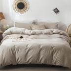 MooMee Bedding Duvet Cover Set 100% Washed Cotton Linen Like Textured Breathable Durable Soft Comfy (Heathered Tannish Linen Grey, King 104"x90")