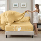 Bedsure California King Comforter Set Yellow - Bed in a Bag Cal King Bedding Set 7 Pieces, GentleSoft™ Pintuck Bed Set Gift for Family, Pinch Pleat Yellow Comforter with Sheets, Pillowcases & Shams