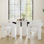 Set of 4 Modern Barrel Dining Chairs, White PU Leather Upholstered Accent Side Chair with Arms Comfy Makeup Vanity Chairs, Dining Living Room Kitchen Chairs