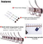 Dseap Coat Rack Wall Mount - 29.5” Long 8-Tri-Hooks Heavy Duty Coat Hanger Rail Wall Hooks for Hanging Coats Hats Clothing Clothes Purse Mudroom Entryway, Red Antique Copper