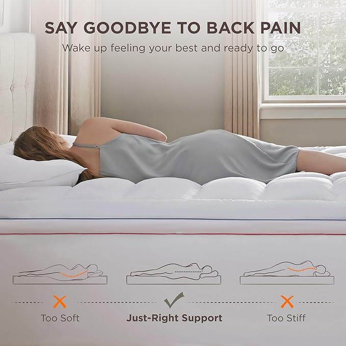 Bedsure Full Size Mattress Topper - Pillow Top Mattress Pad Cover with Deep Pocket Fits up to 21 Inches, Plush Soft Bed Topper for Back Pain Relief, Overfilled with Down Alternative Filling, White