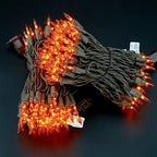 YULETIME Orange Christmas Lights with Brown Wire, 66 Feet 200 Count UL Certified String Lights, Pack of 2 Sets 33 Ft 100 Count Amber Incandescent Mini Light Set (Orange)