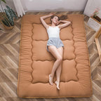 MAXYOYO Japanese Floor Mattress Futon Mattress, Thicken Tatami Mat Sleeping Pad Foldable Roll Up Mattress Boys Girls Dormitory Mattress Pad Kids Floor Lounger Bed, Light Brown, Full