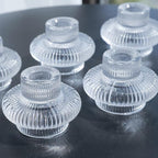 VOHO Vintage Candlestick Holders Set of 6, Dual Sided Candle Sticks Holder Decor for Taper Candles/Tea Lights Candles, Ribbed Candle Holder for Dining Table Centerpiece, Wedding/Christmas Decor(Clear)