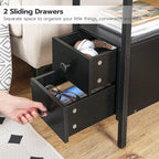 HOOBRO Set of 2 End Tables with Charging Station, Narrow Side Table with Drawers & USB Port & Power Outlets, Nightstand for Small Spaces, Living Room, Stable and Sturdy, Black BK541BZP201