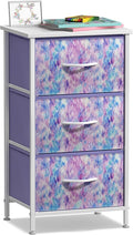 Sorbus Nightstand Storage Organizer Chest with 3 Drawers - Kids Girls, Boys Bedroom Furniture Chest for Clothes, Closet Organization - Steel Frame, Wood Top, Fabric Bin (3-Drawer, Blue/Pink/Purple)