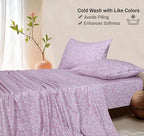 RUVANTI Flannel Sheets Queen Size - 100% Cotton Double Brushed Bed Sheets, Deep Pockets 16 Inches Queen Sheet Set, All Seasons Breathable & Extra Soft - Warm & Cozy, 4 Piece, Pink Flora