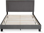 Furinno Laval Double Row Nail Head Upholstered Platform Bed Frame, Queen, Stone