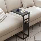 TUTOTAK C Shaped End Table, Side Table for Couch, Sofa Table with Storage Bag, TV Tray for Living Room, Bedroom, Black TB01BK0822