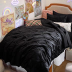 Bedsure Twin Comforter Set Black - Bed in a Bag Twin Size Bedding 5 Pieces, GentleSoft™ Pintuck Bed Set Gift for Family, Pinch Pleat Black Comforter with Sheets, Pillowcase & Sham