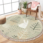 Round Rugs Forest Funny Rabbits Hand Drawn for Kids Fabric Wrapping Boho Area Rug Linen and Cotton Carpet Meditation Washable Hallway Runner Mat Accent Bedroom Bathroom 4ft, Multi2