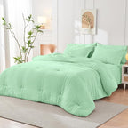 HYMOKEGE Mint Green Twin Comforter Set Seersucker 5 Pieces, All Season Luxury Bed in a Bag for Bedroom, Bedding Set with Comforter, Sheets, Pillowcase & Sham