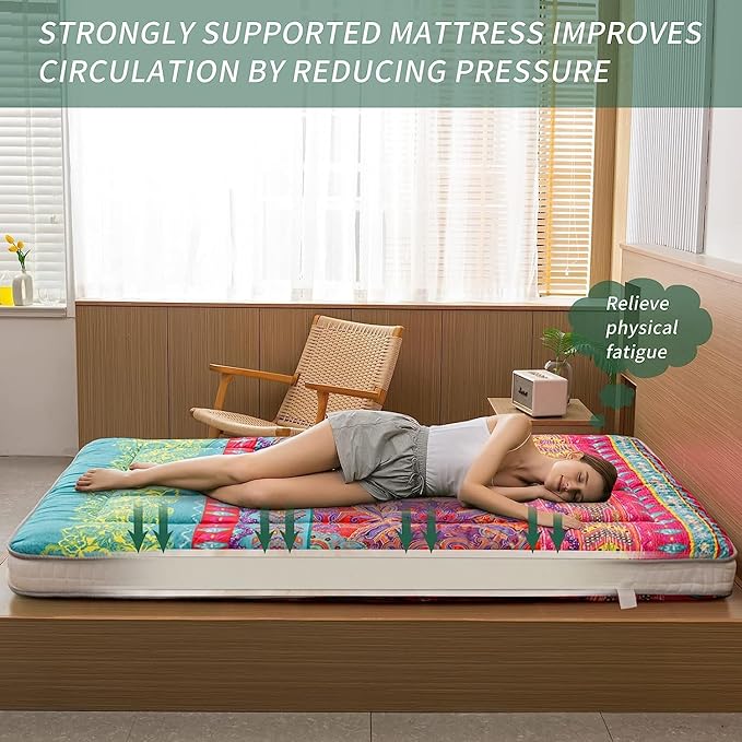MAXYOYO Twin Futon Floor Mattress Shikibuton Sleeping Mats for Adults, Floor Futon with High-Density Foam, Portable Mattress for Living Room, Guest Room, Bohemian B