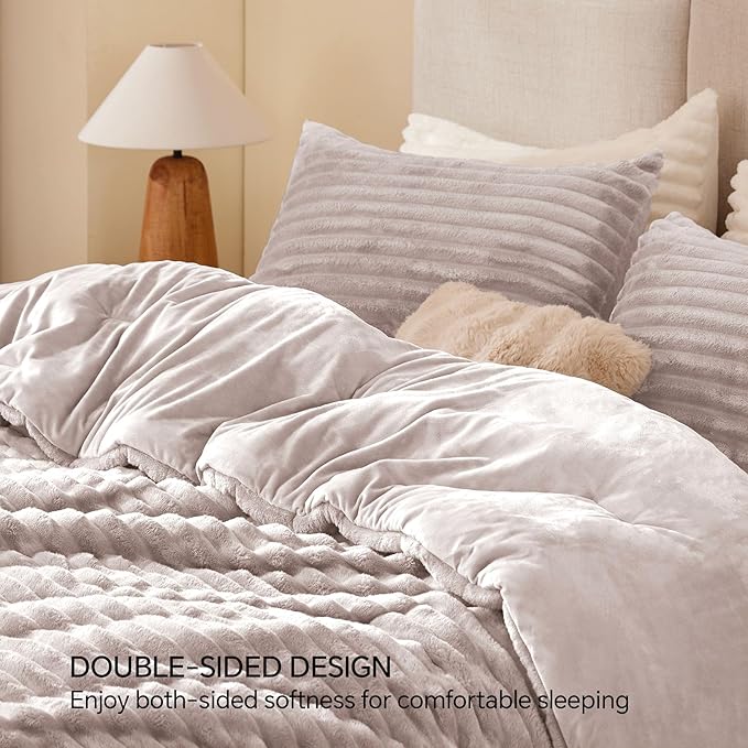 BEDELITE Fleece Twin Comforter Set -Super Soft & Warm Fluffy Lotus Pink Bedding, Luxury Fuzzy Heavy Bed Set for Winter with 1 Pillow case