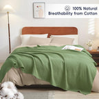 PHF 100% Cotton Waffle Weave Throw Blanket，Pre-Washed Snag Proof Lightweight Breathable Moisture-Wicking for Layering in Cold Weather for Couch Bed,Machine Washable,Home Decor Gift-Loden Green