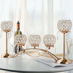 Set of 3 Gold Crystal Tea Light Candlestick Holders Flower Shape with Crystal Pendant Bowl Votive Metal Candle Holder for Table Centerpieces Wedding Home Decor (Set of 3, Gold)
