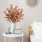 Sggvecsy 6 Pcs Fall Artificial Eucalyptus Stems Long Silver Dollar Leaves Fake Silk Eucalyptus Leaf Branches for Indoor Home Autumn Festival Thanksgiving Decor(Dark Brown)