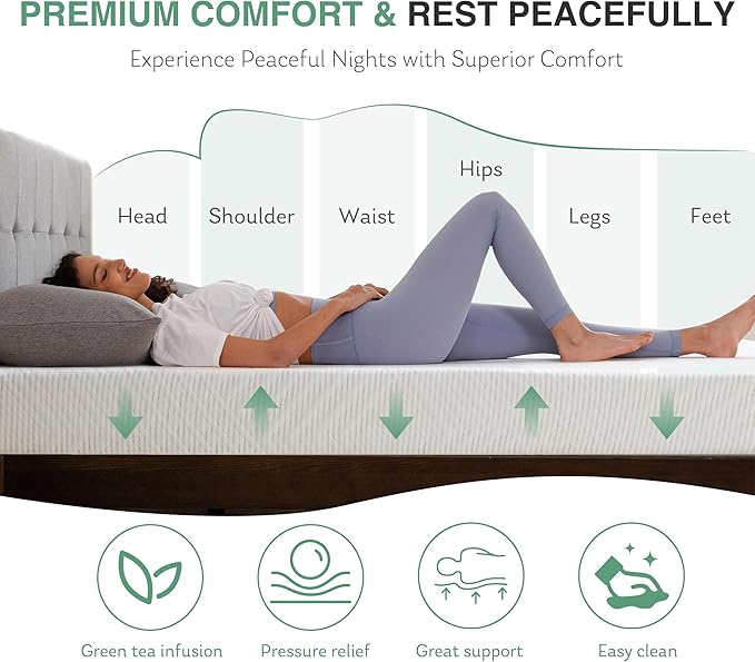 Full Mattress in a Box, 10 inch Mattresses for Platform Bed Double Size Daybed Bunk, Green Tea Memory Foam Medium Firm