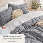 Bedsure Twin Comforter Set - Grey Comforter, Boho Tufted Shabby Chic Bedding for Kids, 2 Pieces Vintage Farmhouse Bed Set for All Seasons, Fluffy Soft Bedding with 1 Pillow Sham