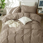 MooMee Bedding Duvet Cover Set 100% Washed Cotton Linen Like Textured Breathable Durable Soft Comfy (Solid Mocha Brown, Twin 68"x90")