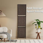 Room Divider 6 Panel Room Screen Divider Folding Portable partition Screen Wood with Removable Storage Shelves, Dark Brown