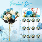 Hotop 12 Bunches of Artificial Flowers Centerpiece 13 Inches Silk Faux Roses Bouquets for Table Decoration Realistic Bouquet Arrangement Boho Faux Flowers for Wedding (Light Blue)