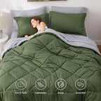 Bedsure Full Size Comforter Set - 7 Pieces Reversible Olive Green Bedding, Full Size Bed Set for All Seasons, Bed in a Bag with Down Alternative Comforter, Sheets, Pillowcases & Shams