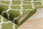 Custom Size Moroccan Trellis Runner Rug Mat for Wide Hallway Entryway Kitchen Laundry Room with Slip Resistant Latex Rubber Backing, Trellis Green, 31 inch X 10 feet