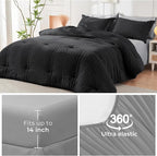 HYMOKEGE Black/Light Grey Twin XL Comforter Set Seersucker 5 Pieces, All Season Luxury Bed in a Bag for Bedroom, Bedding Set with Comforter, Sheets, Pillowcase & Sham