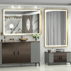 Hasipu 40×30 Inch LED Bathroom Mirror with Lights, Gold Metal Framed Bathroom Lighted Mirror for Vanity Shaving, Rectangle Wall Mounted Mirror, Anti-Fog, Dimmable, 3 Colors (Horizontal/Vertical)