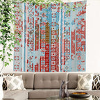 Batmerry Blue Grey Boho Garbage Tapestry, Red Wall Art Hanging Decoration Polyester Fiber White Ruffled Around for Dorm Room Bedroom Living Room, 59.1x59.1 inches