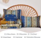 Cottolester Boho King Comforter Set 8 Pieces,Brown Blue Bohemian Comforter Paisley Striped Bed in A Bag,Soft Microfiber Bedding Set for All Season