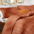 Bedsure Tufted Boho Comforter Set Queen Size - Terracotta Boho Bed Set, GentleSoft™ 3 Pieces Farmhouse Shabby Chic Embroidery Bedding, Gifts for Woman, Soft Jacquard Queen Comforter for All Seasons