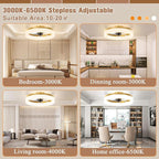 VOLISUN Low Profile Ceiling Fans with Lights and Remote,15.7in Modern Ceiling Fan Flush Mount, 3000K-6500K Dimmable Bladeless LED Fan Light,Gold Fandelier Ceiling Fans with Lights for Bedroom