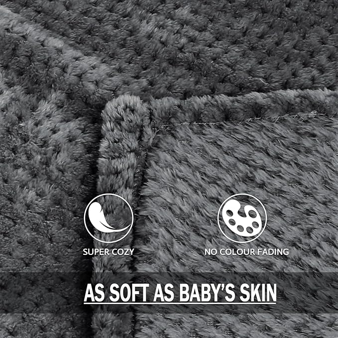 Exclusivo Mezcla Fleece Bed Blanket Queen Size, Super Soft and Warm Blankets for Couch, Sofa and Bed Waffle Textured, Cozy, Fuzzy and Lightweight (Dark Grey, 90x90 Inches)