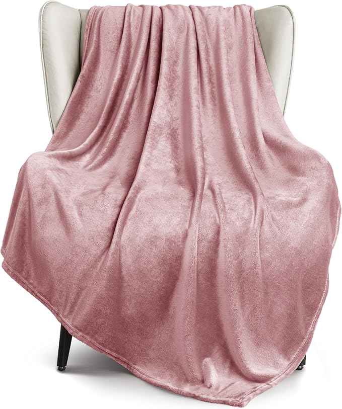 Exclusivo Mezcla Fleece Throw Blanket for Couch, Sofa, 300GSM Super Soft and Warm Blankets, Dusty Pink Throw All Season Use, Cozy, Plush, Lightweight, 50x60 Inches