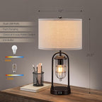 KAWOTI Set of 2 Farmhouse Table Lamps with USB Ports and Night Light Modern Nightstand Lamp for Living Room Bedroom（Bulbs Included）