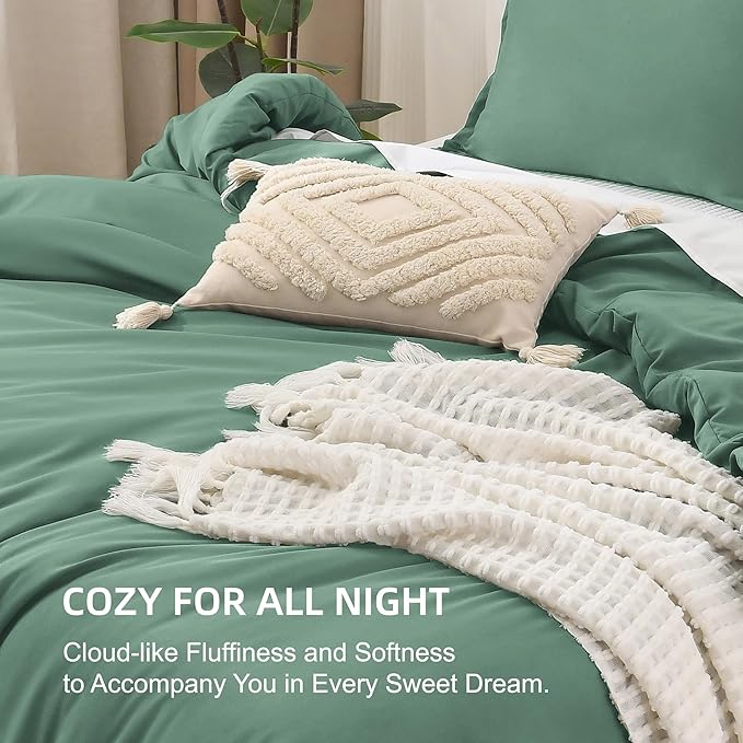 Litanika Comforters Twin/Twin XL Size Haze Green, 2 Pieces Lightweight Solid Bedding Set & Collections, All Season Fluffy Bed Set (66x90 Inches Comforter & 1 Pillowcase)