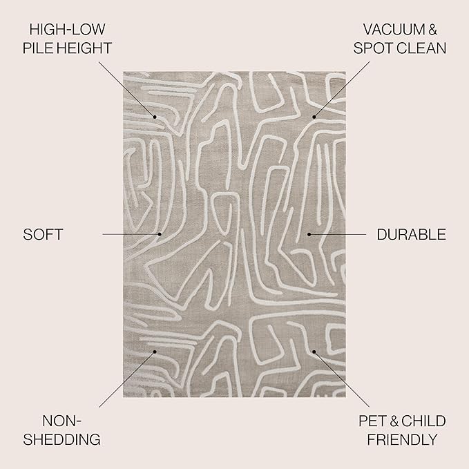 JONATHAN Y Graphic Lines High-Low Indoor Area Rug 8X10 Beige/Cream, Alcina Modern Scandinavian for Living Room, Bedroom, Kitchen, Easy-Cleaning, High Traffic, Pet-Friendly, Non-Shedding SND102A-8