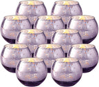 Volens Round Purple Votive Candle Holders Set of 12, Purple Wedding Centerpiece Table Decorations, Mercury Glass Tealight Candle Holder for Bridal Shower, Baby Shower & Home Decor