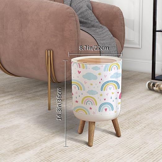 Small Trash Can with Lid Rainbow Seamless Hand Drawn Rainbow Cartoon Scandinavian Style for Garbage Bin Pet Proof Waste Basket for Kitchen Bathroom Office Bedroom Decorative 1.8 Gallon
