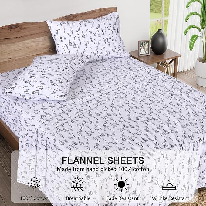 RUVANTI Flannel Sheets California King Size - 100% Cotton Brushed Cal King Bed Sheets Set - Deep Pockets 14 Inches - All Seasons Breathable & Extra Soft - Warm & Cozy, 4 Piece, Dry Winter